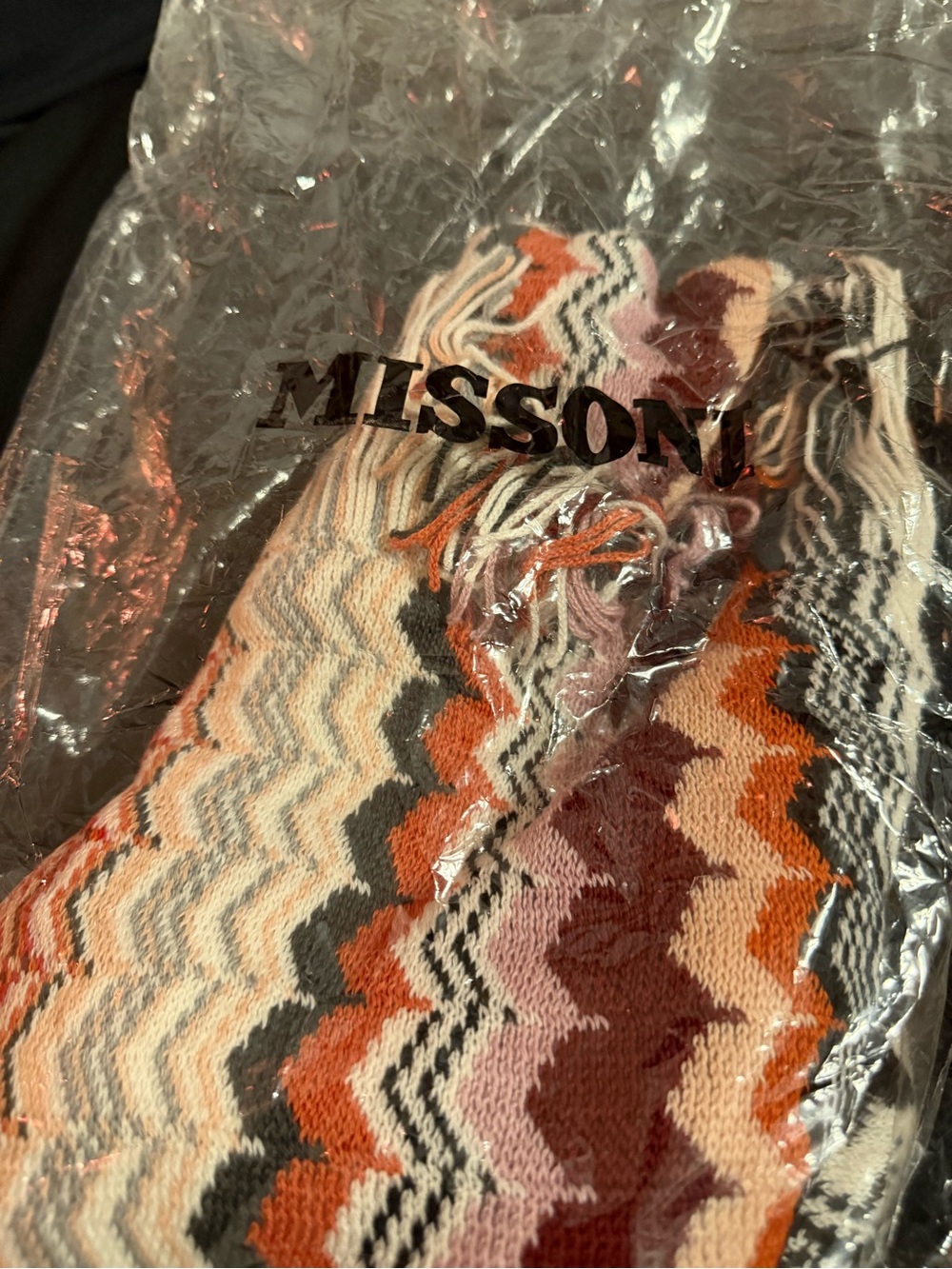 Missoni Multicolor Zigzag Knit Scarf - Orange, Red, Black, Cream - Picture 3 of 3